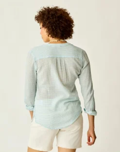 Carve Designs Long Sleeve^Dylan Gauze Shirt: Lagoon Stripe