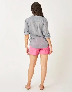 Carve Designs Long Sleeve^Dylan Gauze Shirt: Navy Mini Stripe