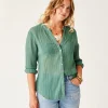 Carve Designs Long Sleeve^Dylan Gauze Tunic: Forest Multistripe