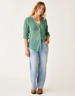 Carve Designs Long Sleeve^Dylan Gauze Tunic: Forest Multistripe