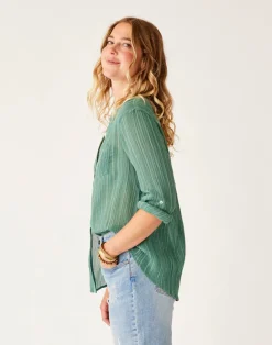 Carve Designs Long Sleeve^Dylan Gauze Tunic: Forest Multistripe