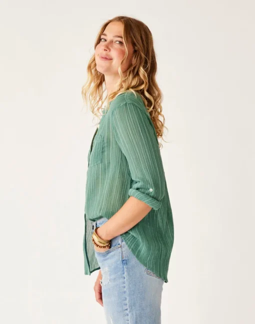 Carve Designs Long Sleeve^Dylan Gauze Tunic: Forest Multistripe