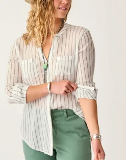 Carve Designs Long Sleeve^Dylan Gauze Tunic: Haze Stripe