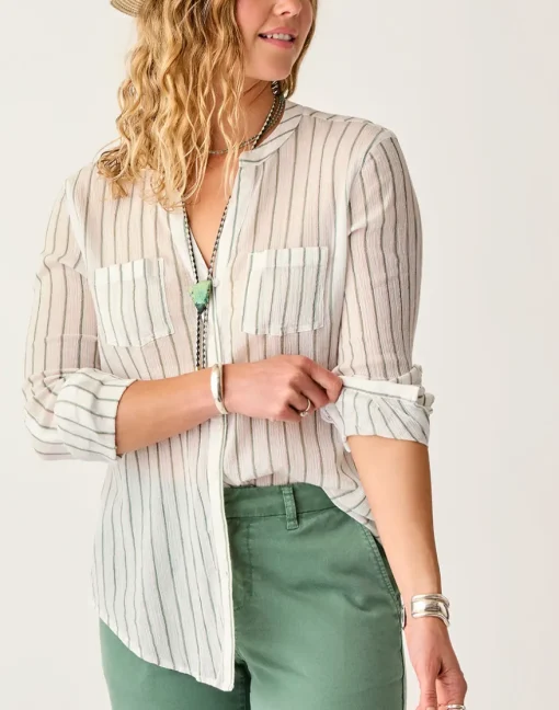 Carve Designs Long Sleeve^Dylan Gauze Tunic: Haze Stripe