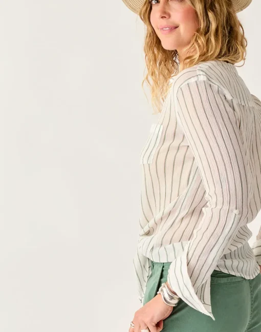 Carve Designs Long Sleeve^Dylan Gauze Tunic: Haze Stripe