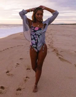 Carve Designs Long Sleeve^Dylan Gauze Tunic: Navy Newport