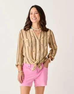 Carve Designs Long Sleeve^Dylan Gauze Tunic: Rum Stripe