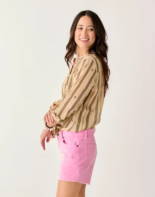 Carve Designs Long Sleeve^Dylan Gauze Tunic: Rum Stripe
