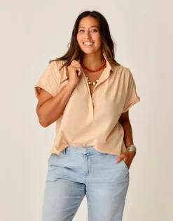 Carve Designs Short Sleeve^Elliott Voile Top: Biscuit
