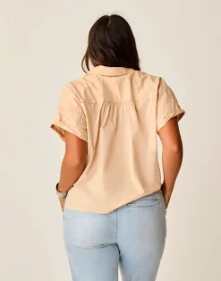 Carve Designs Short Sleeve^Elliott Voile Top: Biscuit