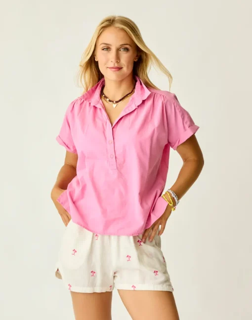 Carve Designs Short Sleeve^Elliott Voile Top: Hot Pink
