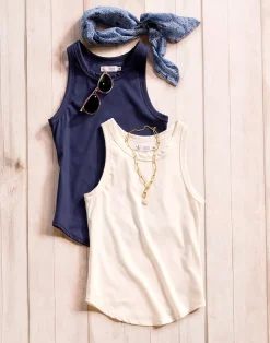 Carve Designs Tanks^Lyra Rib Tank: Navy