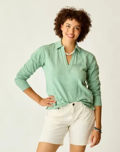 Carve Designs Long Sleeve^Mara Slub Polo: Haze