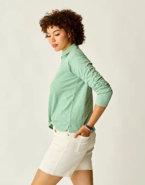 Carve Designs Long Sleeve^Mara Slub Polo: Haze