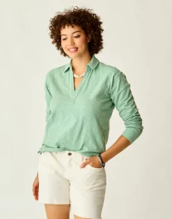 Carve Designs Long Sleeve^Mara Slub Polo: Haze