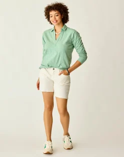 Carve Designs Long Sleeve^Mara Slub Polo: Haze