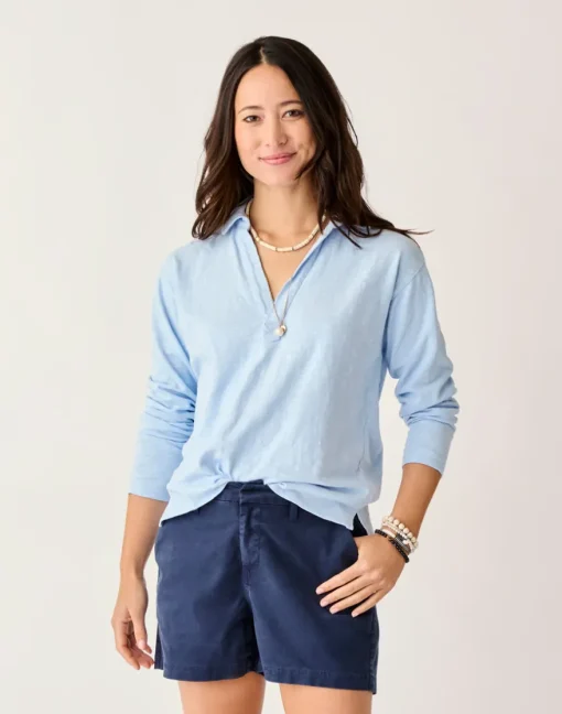 Carve Designs Long Sleeve^Mara Slub Polo: La Paz