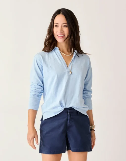 Carve Designs Long Sleeve^Mara Slub Polo: La Paz