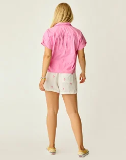 Carve Designs Shorts^Rhett Linen Short: Palm Embroidered