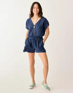Carve Designs Dresses | Dresses^Sophie Linen Romper: Navy Disco