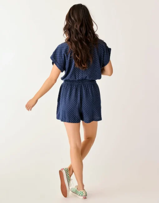 Carve Designs Dresses | Dresses^Sophie Linen Romper: Navy Disco