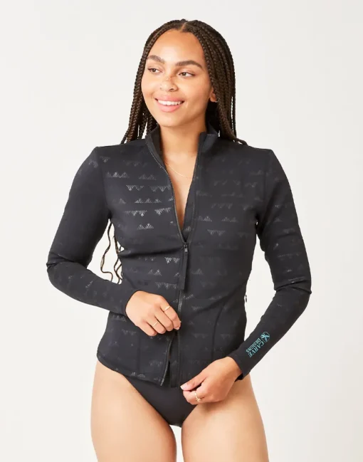 Carve Designs Rashguards & Sun Protection^Stella Zip-Up Jacket: Black Cascade Embossed