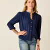 Carve Designs Long Sleeve^Tatum Double Gauze Shirt: Navy