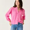 Carve Designs Long Sleeve^Tatum Double Gauze Shirt: Hot Pink