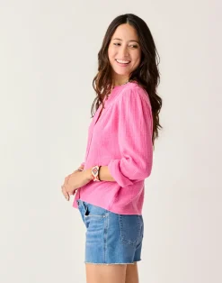 Carve Designs Long Sleeve^Tatum Double Gauze Shirt: Hot Pink