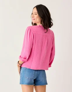 Carve Designs Long Sleeve^Tatum Double Gauze Shirt: Hot Pink