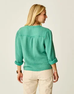 Carve Designs Long Sleeve^Tatum Double Gauze Shirt: Jade
