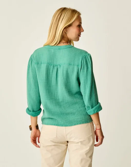 Carve Designs Long Sleeve^Tatum Double Gauze Shirt: Jade