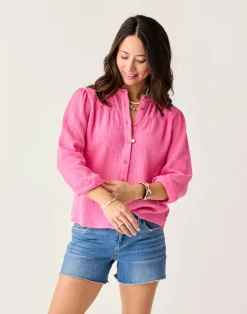 Carve Designs Long Sleeve^Tatum Double Gauze Shirt: Hot Pink