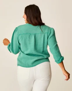 Carve Designs Long Sleeve^Tatum Double Gauze Shirt: Jade