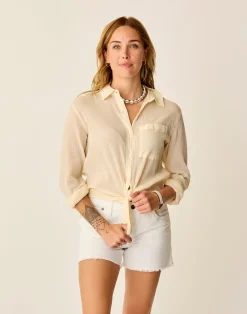 Carve Designs Long Sleeve^Taylor Gauze Tunic: Birch Lurex