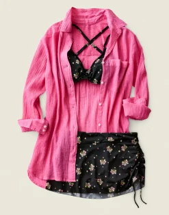 Carve Designs Long Sleeve^Taylor Gauze Tunic: Hot Pink Lurex