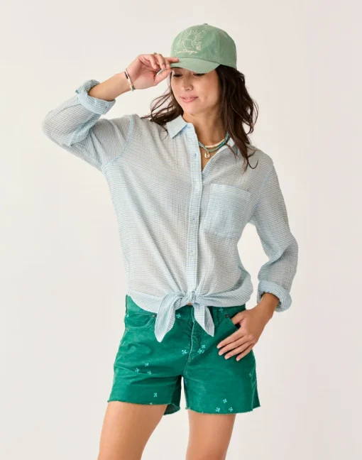 Carve Designs Long Sleeve^Taylor Gauze Tunic: Lagoon Stripe