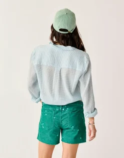 Carve Designs Long Sleeve^Taylor Gauze Tunic: Lagoon Stripe