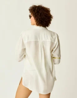 Carve Designs Long Sleeve^Taylor Linen Tunic: Cloud Chambray