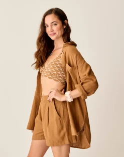 Carve Designs Long Sleeve^Taylor Linen Tunic: Rum Chambray
