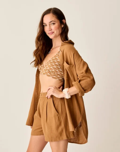 Carve Designs Long Sleeve^Taylor Linen Tunic: Rum Chambray
