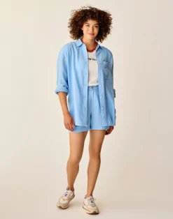 Carve Designs Long Sleeve^Taylor Linen Tunic: Sky Blue Chambray