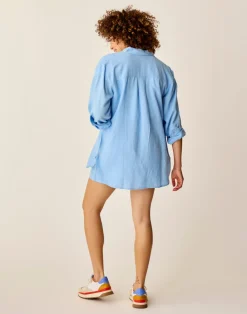 Carve Designs Long Sleeve^Taylor Linen Tunic: Sky Blue Chambray