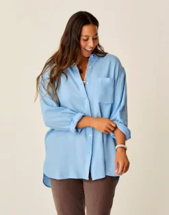 Carve Designs Long Sleeve^Taylor Linen Tunic: Sky Blue Chambray