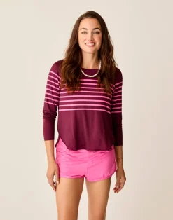 Carve Designs Long Sleeve^Trek Top: Hot Pink Stripe