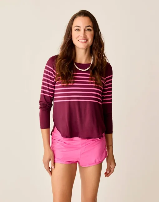 Carve Designs Long Sleeve^Trek Top: Hot Pink Stripe