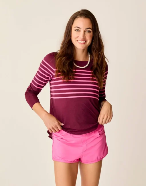Carve Designs Long Sleeve^Trek Top: Hot Pink Stripe